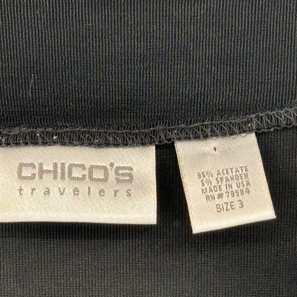 Chicos 3 Travelers Black Long Sleeve V-Neck Top Size XL Acetate Stretch USA - Picture 3 of 10